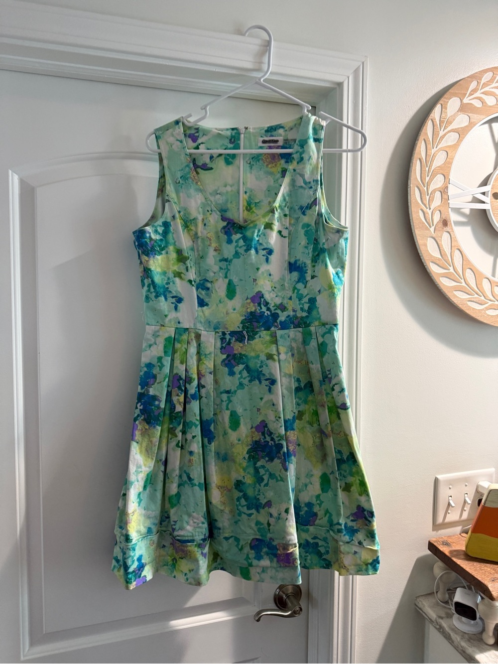 Calvin Klein Mint Green Watercolor Floral Mini Dress